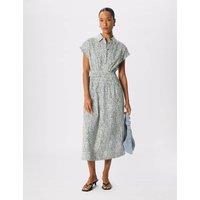 Whistles Pure Cotton Animal Print Midi Shirt Dress Navy Mix