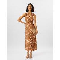 Whistles Animal Print V-Neck Midaxi Tea Dress Brown Mix