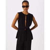 Whistles Textured Tie Fastening Beach Cover Up Shirt Black