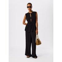 Whistles Textured Drawstring Straight Leg Trousers Black