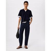 Whistles Pure Linen Barrel Leg Ankle Grazer Trousers Navy