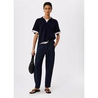 Whistles Pure Linen Barrel Leg Ankle Grazer Trousers Navy