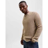 JACK & JONES Cotton Blend Textured Polo Shirt Beige
