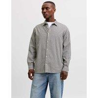 JACK & JONES Relaxed Fit Pure Cotton Checked Overshirt Beige Mix