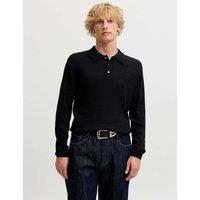 JACK & JONES Textured Long Sleeve Polo Shirt Black