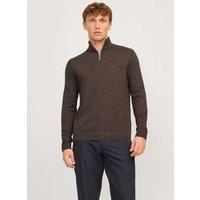 JACK & JONES Cotton Rich Half Zip Jumper Brown