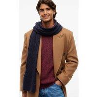 Tommy Hilfiger Plain Cable Knit Wool Scarf For Men Dark Navy