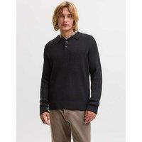 JACK & JONES Cotton Blend Textured Polo Shirt Black