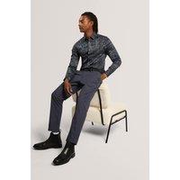 Ted Baker Slim Fit Cotton Rich Check Suit Trousers Navy