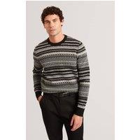 Ted Baker Wool Rich Fair Isle Crew Neck Jumper Grey