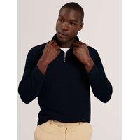 Ted Baker Cotton Blend Textured Half Zip Jumper Navy