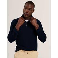 Ted Baker Cotton Blend Textured Half Zip Jumper Navy