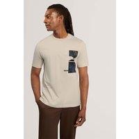 Ted Baker Pure Cotton Floral Graphic Crew Neck T-Shirt Ecru