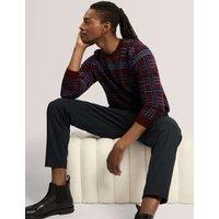Ted Baker Wool Blend Checked Crew Neck Jumper Burgundy