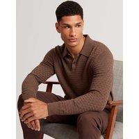 Ted Baker Cotton Rich Long Sleeve Polo Shirt Brown