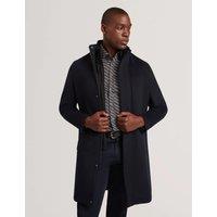 Ted Baker Wool Rich Checked Overcoat Navy