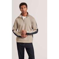 Ted Baker Cotton Blend Zip Up Long Sleeve Polo Shirt Taupe