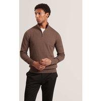 Ted Baker Wool Blend Textured Half Zip Jumper Brown