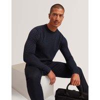 Ted Baker Wool Blend Textured Crew Neck Jumper Navy