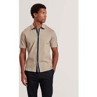 Ted Baker Cotton Blend Two-Tone Button Through Polo Shirt Taupe