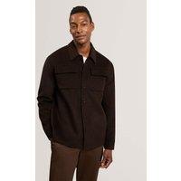 Ted Baker Wool Blend Checked Overshirt Brown