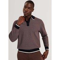 Ted Baker Patterned Waffle Stitch Knitted Polo Shirt Burgundy