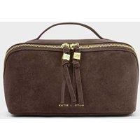 Katie Loxton Faux Suede Medium Flat Lay Toiletry Bag Chocolate