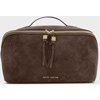 Katie Loxton Faux Suede Large Flat Lay Toiletry Bag Chocolate