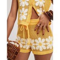 River Island Pure Cotton Floral Embroidered Shorts Yellow Mix