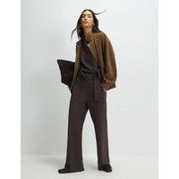 River Island Textured Wide Leg Trousers Chocolate