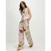 River Island Cotton Rich Floral Wide Leg Trousers Pink Mix