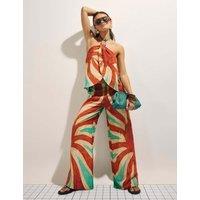 River Island Swirl Print Wide Leg Trousers Orange Mix