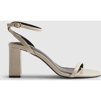 River Island Wide Fit Ankle Strap Block Heel Sandals Cream
