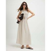 River Island Textured Midi Shirred Dress with Linen Stone