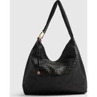 River Island Faux Leather Woven Slouch Bag Black