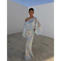 Never Fully Dressed Printed One Shoulder Maxi Column Dress Blue Mix