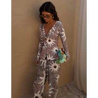 Never Fully Dressed Printed Wide Leg Trousers Brown Mix