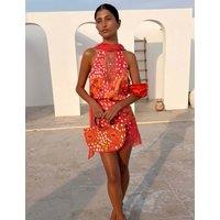 Never Fully Dressed Satin Printed Lace Detail Slip Skirt Orange Mix