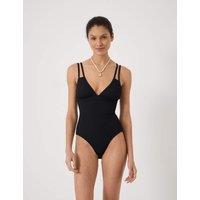HUSH Crinkle Double Strap V-Neck Swimsuit Black