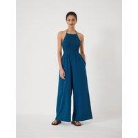 HUSH Pure Cotton Sleeveless Wide Leg Jumpsuit Mid Blue