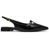 Clarks Leather Croc Ankle Strap Flat Pointed Slingback Shoes Black
