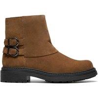 Clarks Suede Buckle Block Heel Ankle Boots Brown