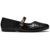 Clarks Livia Jane Leather Croc Mary Jane Ballet Pumps Black