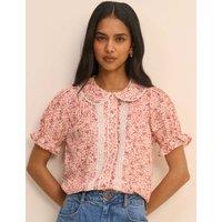 Nobody's Child Pure Cotton Ditsy Floral Puff Sleeve Blouse Pink