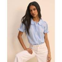 Nobody's Child Pure Cotton Textured Peter Pan Collar Blouse Blue