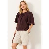 FatFace Pure Cotton Jacquard Flutter Sleeve Blouse Brown Mix