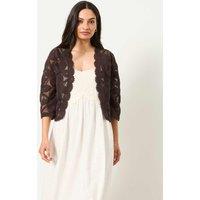 FatFace Pure Cotton Embroidered Edge to Edge Cardigan Brown