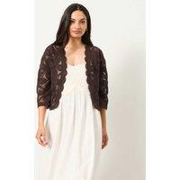 FatFace Pure Cotton Embroidered Edge to Edge Cardigan Brown