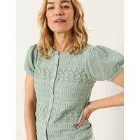 FatFace Pure Cotton Embroidered Cardigan Green