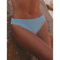 FatFace Textured Stripe High Leg Bikini Bottoms Blue Mix